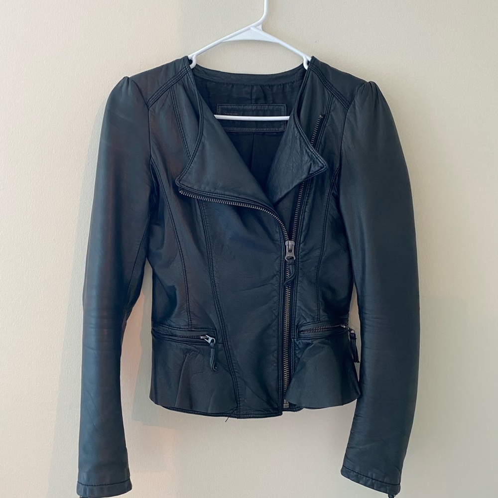 Zara Pleated Leather Jacket Sz S